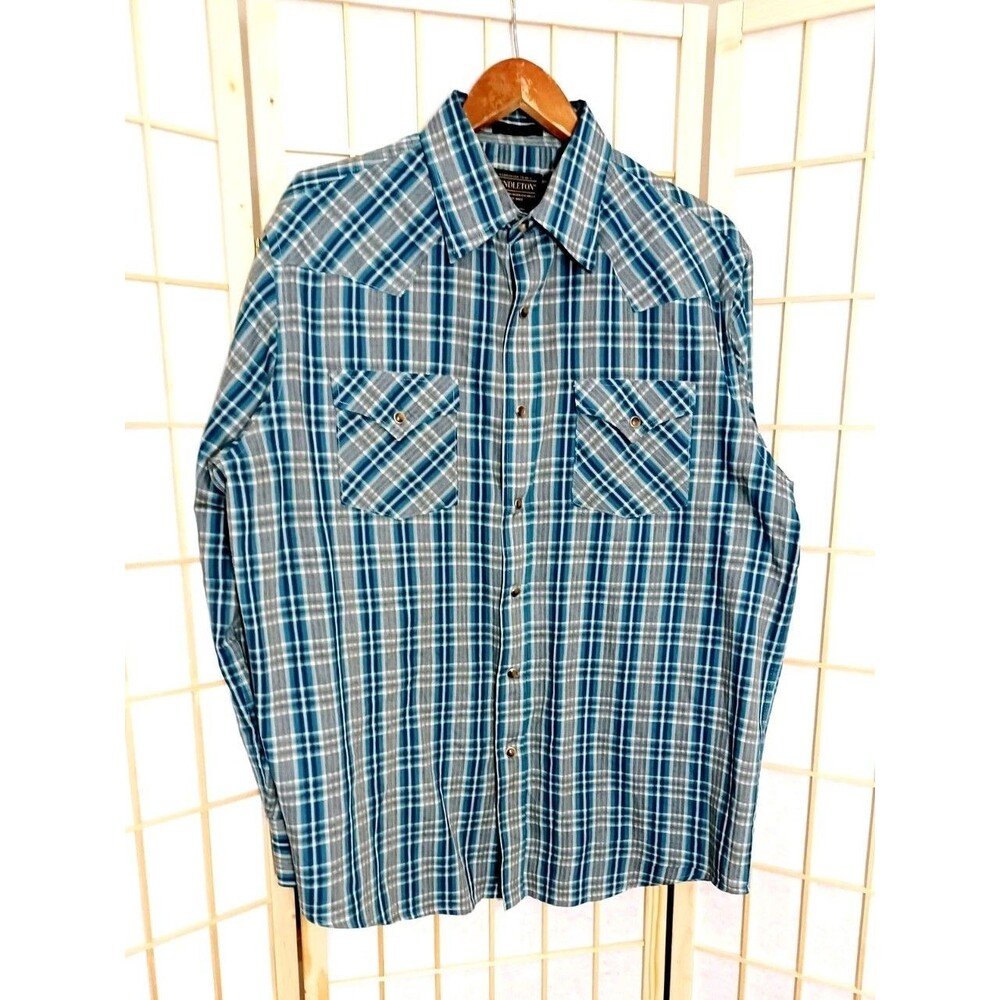 Pendleton Frontier Teal Plaid Long Sleeve Western Shirt Men's Large
